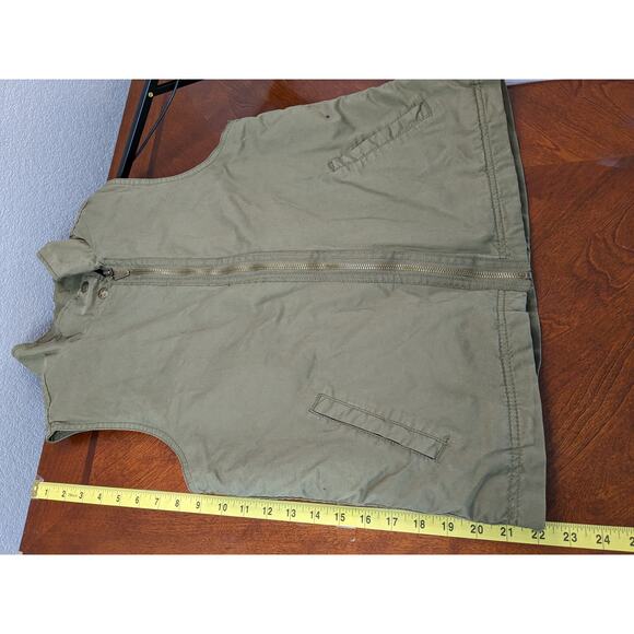 Max Jeans Sherpa Lined Vest M Green Layering Diagonal Zipper Moto Jacket Utility - Picture 7 of 9